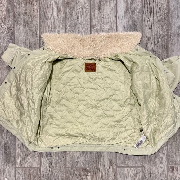 Levi Strauss Women’s Baby Cropped Corduroy Trucker Jacket Mint Green 3X Sherpa - Picture 14 of 16